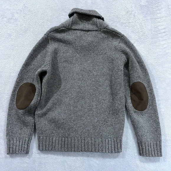 LL Bean Shetland Wool Sweater Men's L Cowl Knit Pullover Elbow‎ Patch Cottage